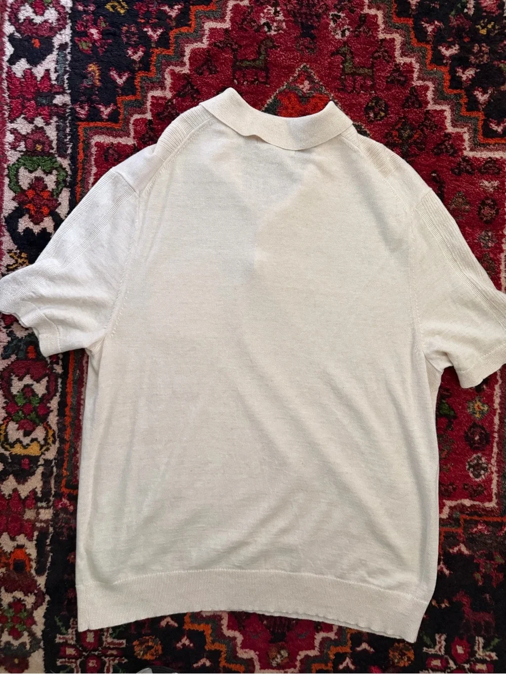 Banana Republic Men's Cream Short-Sleeve Knit Polo with Chest Pocket